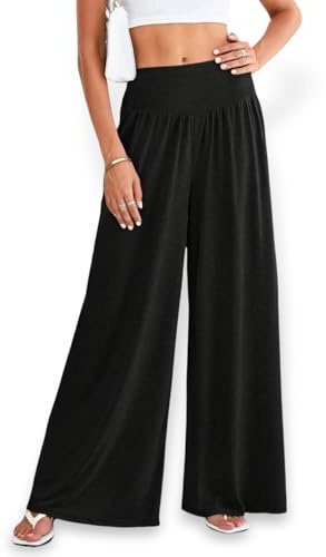 Pantalon Large Femme Fluide Ete Confort Taille Elastique Pantalon Fluide for Casual Vacation Home Wear Danse (FR/ES, Alpha/Lettres, TG, Taille Normale, Taille Normale, Noir)