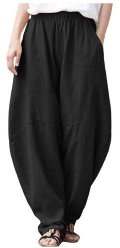 Generisch Pumphose - Pantaloni da donna in mussola boho, a forma di palloncino, eleganti pantaloni harem, pantaloni estivi, nero, XL