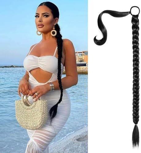 JAONLD Cola de Caballo Extensiones 80cm, Coleta Postiza Pelo Natural, Ponytail Hair Extension, Suave Naturalmente, para Tejer una Cola de Caballo (Negro)