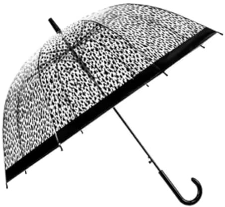 Dome Birdcage Umbrella, Ladies Walking Length, Transparent with Border (rain drop)