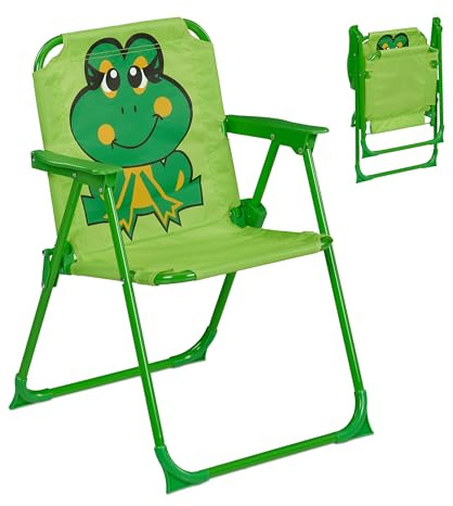 Relaxdays Silla Infantil Plegable, Sillita Camping con Estampado Rana, 51,5x36x37,5 cm, Asiento Pícnic, Multicolor