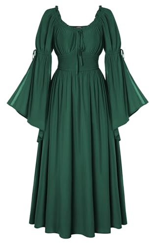 SCARLET DARKNESS Robe de style Renaissance médiévale pour femme, épaules dénudées, manches longues cloches, vert, XL