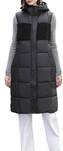 Womens 2024 fall vändbar väst ärmlös fleecejacka zip up huvtröja fickor lång varm vinter rock ytterkläder buffer väst dam lång väst jacka herr vattentät, svart, M