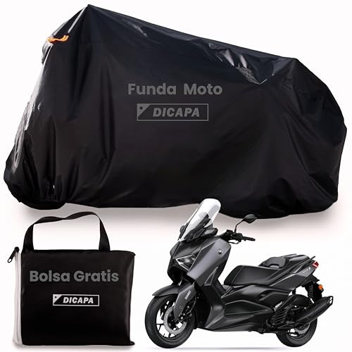 DICAPA Funda Moto Impermeable 230x98x125cm (L) Funda Moto Resistente al Agua, Viento, Nieve y Rayos UV. Funda para Motos con Sistema Antirrobo y Cierre Elástico.