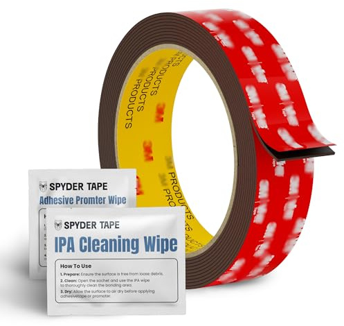 5952 Nastro biadesivo in schiuma acrilica 25mm x 3m - Nastro di montaggio industriale per metallo plastica e superfici verniciate - Adesivo impermeabile ad alta adesione con salvietta IPA e promotore