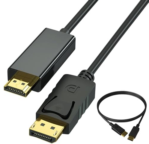 4K DisplayPort to HDMI 1.8M Cable, 4K DP to HDMI Cable Adapter, DisplayPort to HDMI Uni-Direction Cable Gold-Plated Cord Compatible with PC TV Monitor Projector Laptop Dell HP and More