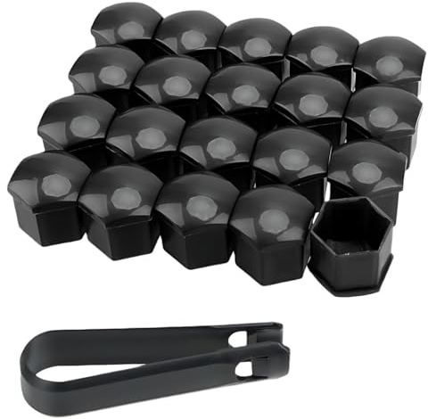 GILWUMO Juego de 20 Tapas de Tuercas de Rueda, Cubiertas Protectoras Hexagonales para Automóvil, con Herramienta de Extracción (Negro), 17 mm para Coche y Auto