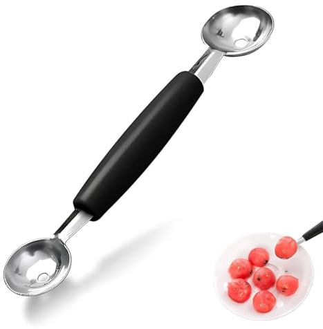 1PCS Paquet de Cuillère À Boule de Melon À Fruits Double Face, 19.5 cm Cuillère Parisienne de Melon 2 en 1 À Boule en Acier Inoxydable