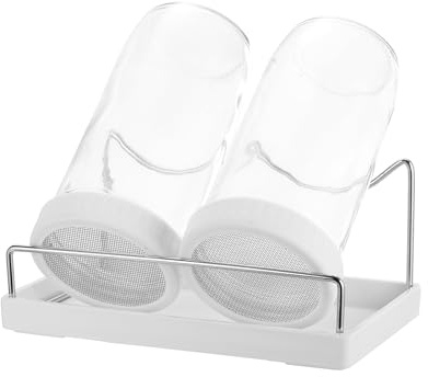 QUARKZMAN Barattolo Germogliatore Set - Kit di 2 Pezzi 730ml Barattoli Germinazione con 1 Supporto, 1 Vassoio, 1 Spazzola, per Germogli Broccoli Crescione Micro Ortaggi - Bianco