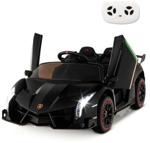 SOARS Macchina Elettrica per Bambini Lamborghini Veneno 12V con Telecomando, Auto Elettrico a Pedale e Porte Idrauliche, Veicoli con Musica, Clacson e Luci, Carico 30 kg, 3-8 Anni (Nero)