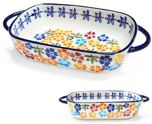 BOYIFEIJIE Pirofila rettangolare in ceramica – Stampo per lasagna resistente al forno con 2 manici e design vintage floreale – Stampo per forno, microonde e lavastoviglie – ideale per lasagne