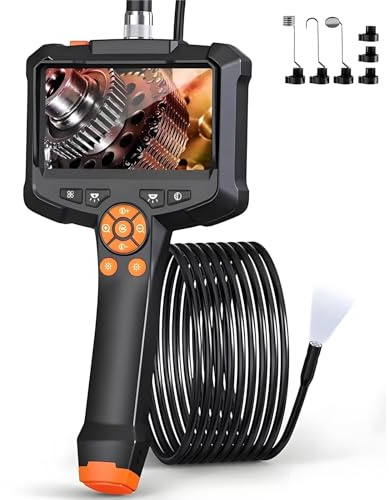 BOGJFC 4.3 Inch IPS 1080P Industrial Endoscope Camera with 8mm Lens IP67 Waterproof Rigid Cable 1m 5m 10m Handheld Borescope for Car Plumbing Drain and Pipe Inspection Type-C(10m,4.3inch Single Len)