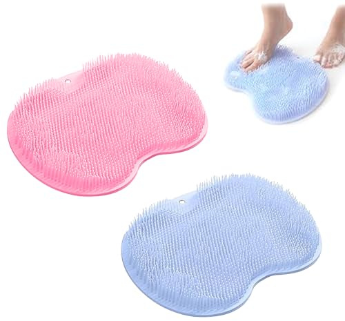 2 Stück Rutschfestes Silikon-Massagepad, rutschfeste Duschmatte, Rückenschrubber-Massagematte mit rutschfesten Saugnäpfen, Antirutschmatte für die Dusche - Blau+Rosa