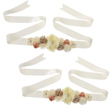 WATIIFUFU Cintura da Sposa per Maternità 2 Pezzi, Fascia Addominale Regolabile con Fiori e Cristalli per Fotografia di Gravidanza, Accessorio Elegante per Shower e Cerimonie