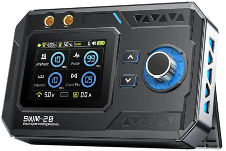 Punktschweißgerät für Akkus, SWM-20 Hand-Punktschweißgerät mit 1200A Hochstrom Dual-Puls Vier Leistungsstufen Einstellbar, Spot Welder für Edelstahl, Nickelplatten Mit 5000MAh Batterie