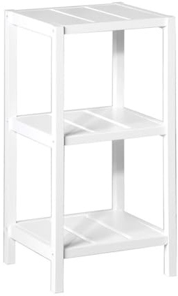 Estantería de pie de Madera laminada Blanca con 3 baldas de 37x33x78 cm | Estilo nórdico minimalista ideal para organizar toallas y cosméticos en espacios húmedos con elegancia