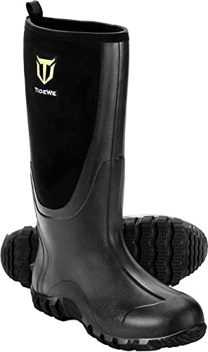TIDEWE Rubber Boots for Men Multi-Season, Waterproof Rain Boots with Steel Shank, 6mm Neoprene Sturdy Rubber Outdoor Hunting Boots Size 11 (Black)