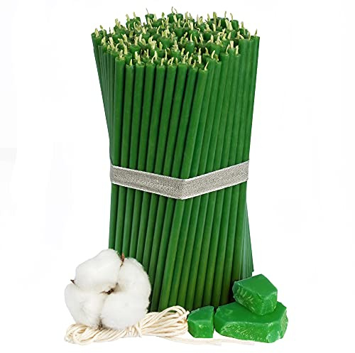 Diveevo Candele di cera d'api Nr. 80 – 200 pezzi, candele rituali di alta qualità, lunghezza 18,5 cm, diametro 6,1 mm, durata di combustione 60 minuti, colore verde, 1 kg, senza gocce e fumo