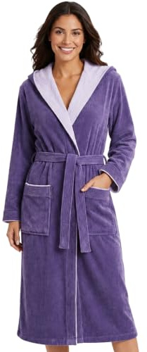 Morgenstern Accappatoio Donna con Cappuccio - Vestaglia da Bagno Lunga in Cotone, Viola, M