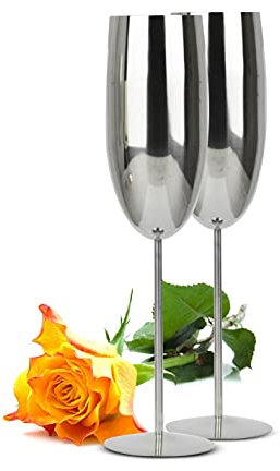 Sendez 2 calici da spumante in acciaio inox argentato, 270 ml