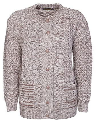 Pretty Attitude Women Winter Chunky Cable Knit Ladies Long Sleeve Aran Crew Neck Warm Cardigan (Mix Beige Aran Bw, 16)