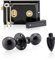 XFORT Smithy's Range Ball Shaped Rim Knob Set Black Antique, Complete with A Rim Lock, Round Rim Door Knob and Escutcheon with Keyhole Cover, Designed for Wooden Barn, Gate and Shed Doors.