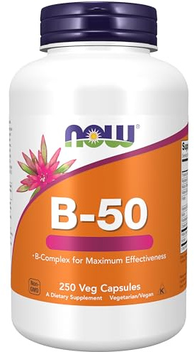 Now Foods, B-50, Complejo Vitamínico B, Alta Dosis, con PABA, 250 Cápsulas veganas, Probadas en Laboratorio, Sin gluten, Sin Soja, Vegetarianas, No GMO