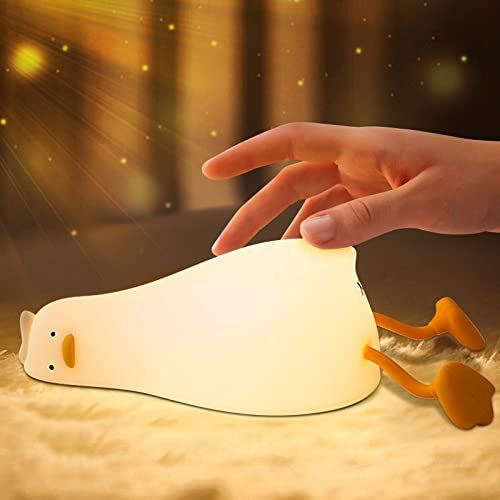 LED Ente Nachtlicht Kinder - 3 Lichtmodi Niedliche Silikon Enten Lampe Nachttischlampe Babyzimmer mit 30-Minuten-Timer und Touch-Steuerung,USB-Aufladung 1200 mAh für Kindzimmer Deko Geschenke