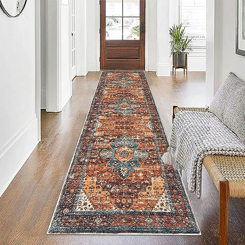 SHACOS Extra Long Runner Rugs for Hallway 60 x 300 cm Non Slip Vintage Hall Runners Narrow Rugs Washable Boho Carpet Runners for Hallway Entryway Kitchen, Red