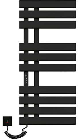 Radiador Toallero Eléctrico, 500x1100mm Toallero Baño Radiador, Secador de Toallas, Toallero Calentado, Secatoallas Electrico, Temperatura constante inteligente Calentador de Toallas Pared-Black Left