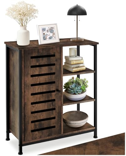 tectake® Industrial Sideboard, Kommode Schlafzimmer mit 3 Fächern und Schrankfach, TV Schrank 71 x 32 x 82 cm, Flur Möbel, Wohnzimmerschrank, Cabinet (Tür Links, Industrial Dunkelbraun)