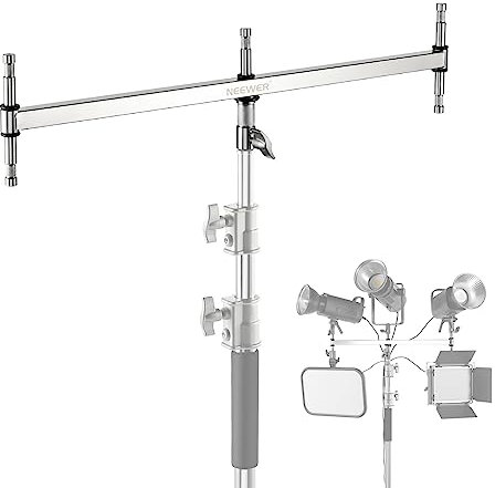 NEEWER klein Galgenarm mit Dreifach Kopf Adapter für C Stand/Lichtstativ, fünf 5/8 Mini Stiften, für Videolicht/Blitz, 1-1/8 Stift mit 16mm Babystift oder 28mm Junior Empfänger, Edelstahl, UA005