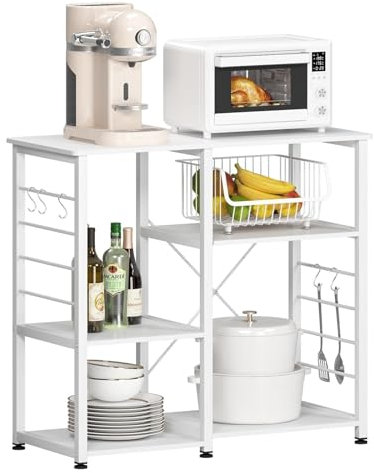 sogesfurniture Küchenregal Mikrowellenhalter, 3+3 Ablage Bäcker Regal Standregal Metallregal Stabil Haushaltsregal platzsparend Küchenregallagerung, Weiß