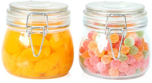 Glass Jar With Airtight Lid 16 Oz (Set Of 2) Wide Mouth Airtight Food Storage Containers Leakproof Canister For Coffee,Sugar,Chocolate Chips,Canning,Candy,Cereal,Spice,Pickle,Cookies,Dried Fruits