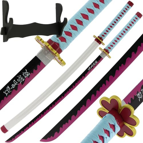 Wood Sword Bamboo Bokken Halloween Costplay Costume Demon Anime with Wall Stand 100cm (Mitsu)