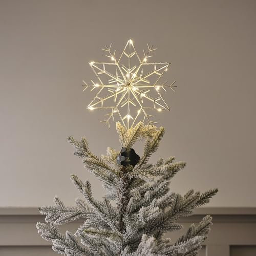 Lights4fun 30cm Micro LED Schneeflocken Christbaumspitze Weihnachtsdeko Batteriebetrieb Weihnachtsbaumspitze Baumspitze Weiß