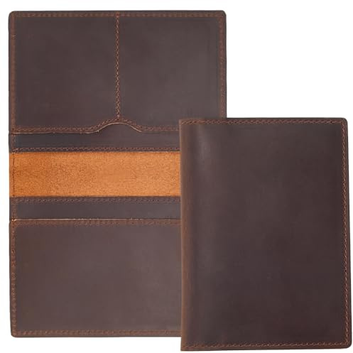GORGECRAFT 142 * 105mm Porte Passeport en Cuir Véritable Crazy Horse Portefeuille en Cuir Fait à la Main Couverture de Passeport Rectangle Étui à Bagages de Voyage Organisateur de Documents Brun Coco
