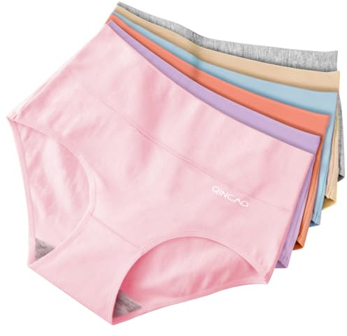 QINCAO Culottes Femme, Pack de 6 – Culotte Femme Taille Haute Coton Élastique Respirant et Doux