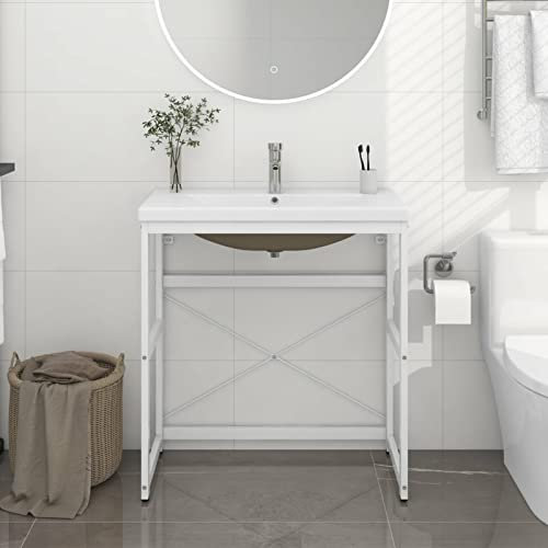 Sufrk Badrum tvättställ ram med inbyggt handfat vitt järn, garderob handfat handtvättställ, modern design glansig bänk O P handfat garderob handfat för badrum toalett, sminkskåp