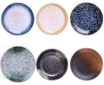 ZPPLD Piatto Portata in Ceramica,Piatti Colorati in Porcellana per 6 persone,Piatti Set,Stoviglie Per Lavastoviglie E Microonde, Pasta,Piatto Per La Colazione,Stile BohéMien Classico (15.2cm)