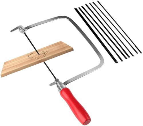 TINGTING Juego de sierras de marquetería, incluye 7 hojas de sierra de marquetería y 1 sierra para madera, giratorio 360 grados, con mango de madera, cortes precisos para madera y metal, sierra fina