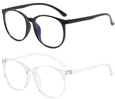 FangBoJie 3 Pack Blaues Licht Blockieren Brillen, Runde Rahmen Anti Blaues Lesebrille für Damen und Herren, Leichtes Gewicht Klare Blaulichtfilter Brille, Anti Blendung (Schwarzer,Transparent)
