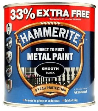 HOCHSTE® Hammerite Metal Smooth Black Paint, Resists Chips, Scratches, And Fading, Quick-Drying, Choice for DIYers And Professionals, Ideal For Gates, Railings, And Furniture, (1kg)