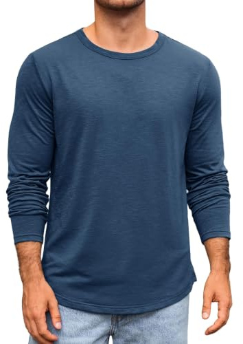 Runcati Långärmad tröja för män, rund hals, långärmad t-shirt, enfärgad, normal passform, toppar, sport, fritid, skjortor, ledig, basic undertröja