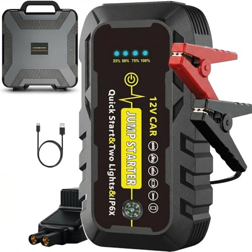 Arrancador portátil 3000A con pinzas inteligentes, impermeable IPX4, carga rápida PD, kit 4 en 1 para coche, SUV, diésel hasta 8L, ideal camping y verano
