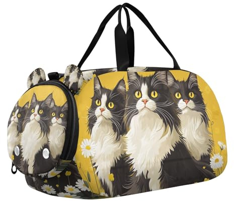 Sac de sport léger avec compartiment à chaussures pour fille Motif chats norvégiens safari