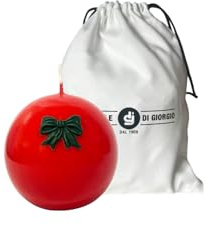 Cereria Di Giorgio - Candela Sfera Decorata con Fiocchi Verdi in Cera - Colore Rosso - Diametro 8 cm - Idea Regalo Natale