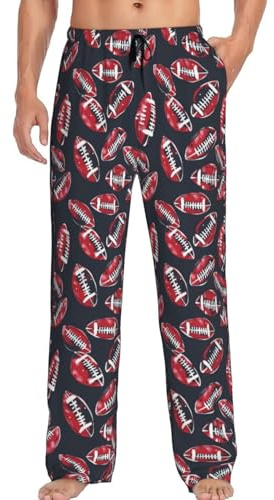 FeHuew Retro American Footballs Mens Pajama Pants - Casual Men's Sleepwear Lounge PJ Bottoms with Drawstring and Pockets, Medium