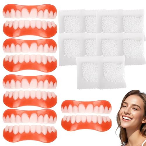 5 paires Prothese dentaire amovible,Les fausses dents sont réalistes et difficiles à détecter,fausses dents pour dents abîmées, dents imparfaites, avec gel de dentition