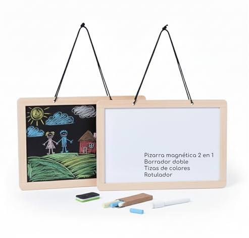 Pizarra Magnética Infantil 2 en 1 de Pared con Tiza y Rotulador – Pizarra Blanca Magnética para Niños | Incluye Tizas, Rotulador y Borrador | Pizarra Infantil para Colgar